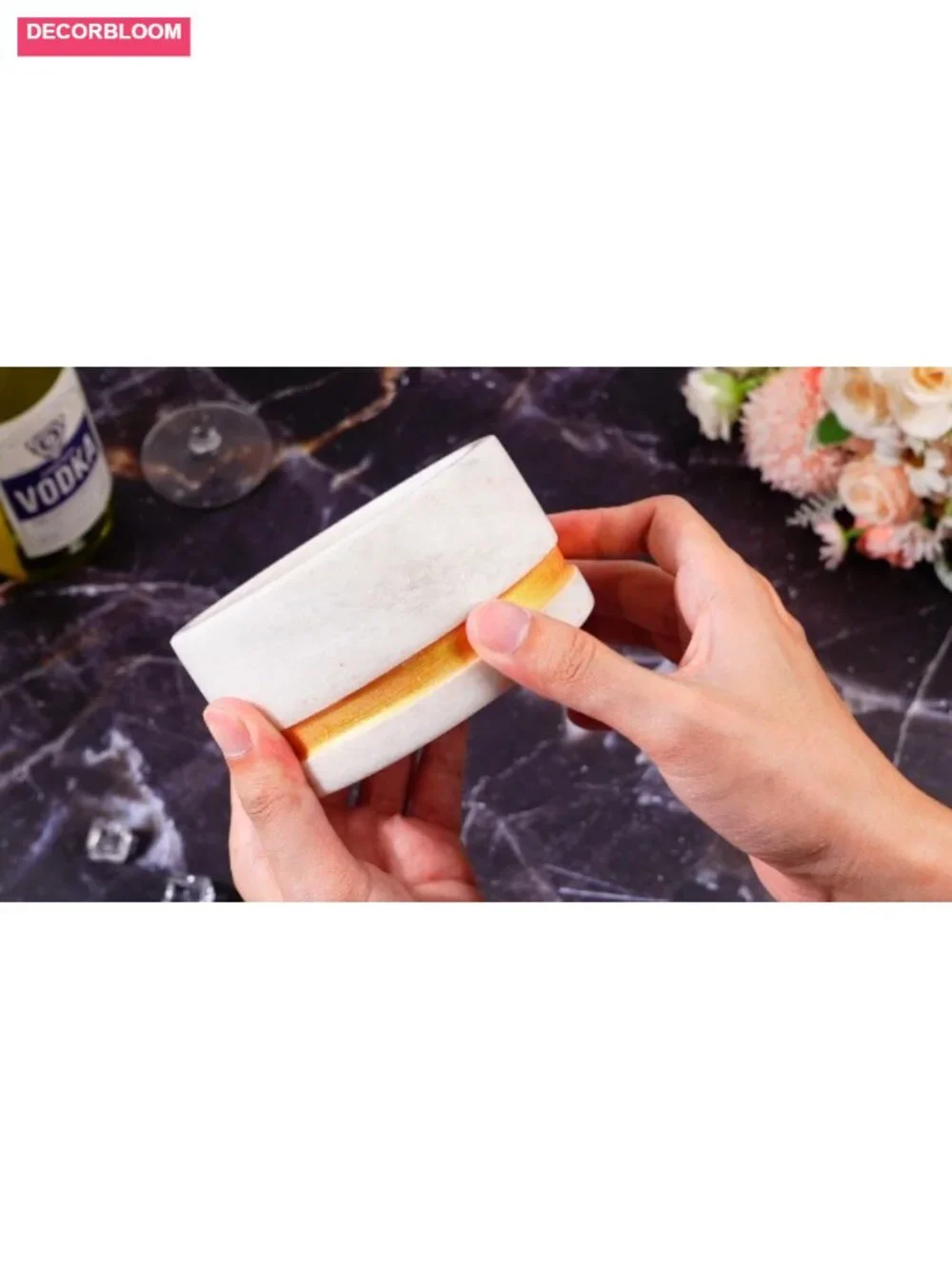 Set of 2 Marble Wine Bottle Coasters with Gold Powder Decoration for Home Bar